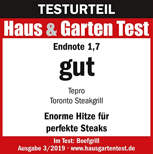 tepro Steakgrill Toronto, Keramik-Infrarotbrenner mit 3 kW Leistung, 800 Grad Gas, Maße ca. 23 x 56 x 40,5 cm, Silber