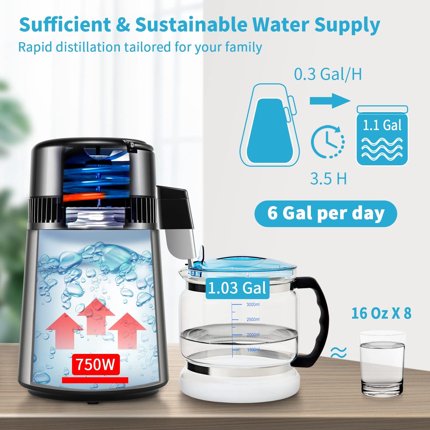 VEVOR Wasserdestillierer Destilliergerät 750 W 1 L/Std.