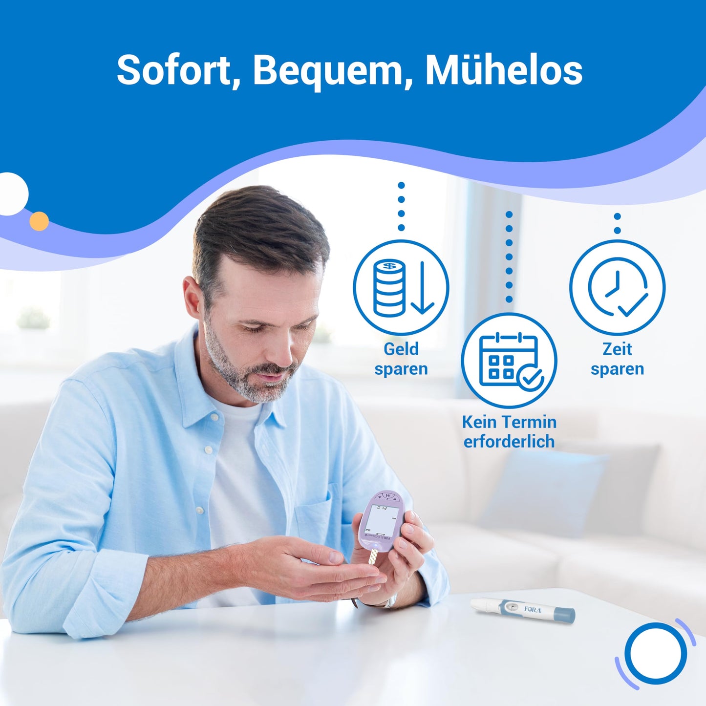FORA 6 Connect | All-in-One Gesundheits Messgerät für die Familie | Blutzucker, Keton, Cholesterin, Harnsäure, Hämoglobin, Hämatokrit Test | Bluetooth E-Tagebuch | Familienpflege | Lavendel Lila